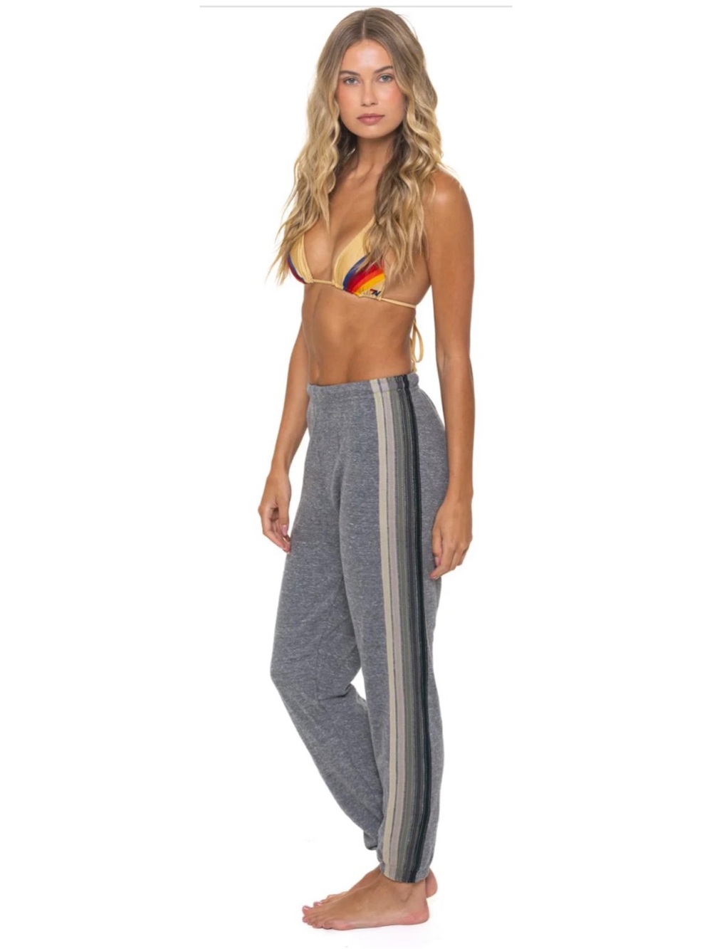#1761 Aviator Nation 5 STRIPE SWEATPANTS - HEATHER GREY / GREY XS
